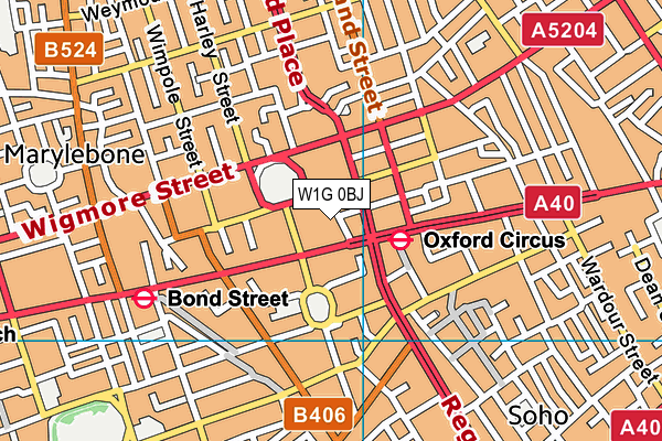 W1G 0BJ map - OS VectorMap District (Ordnance Survey)