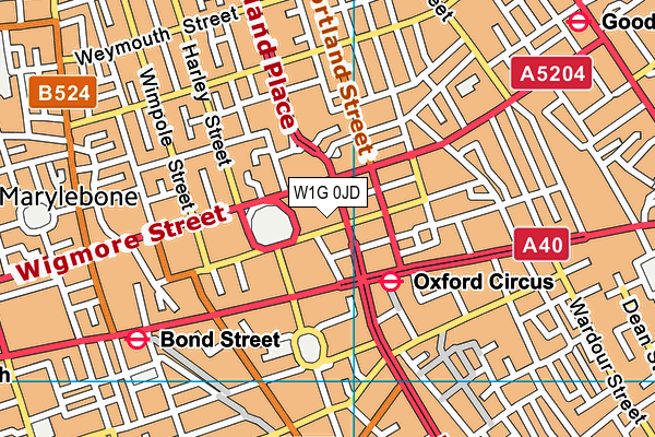 W1G 0JD map - OS VectorMap District (Ordnance Survey)