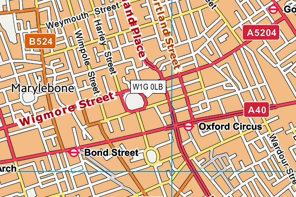 W1G 0LB map - OS VectorMap District (Ordnance Survey)