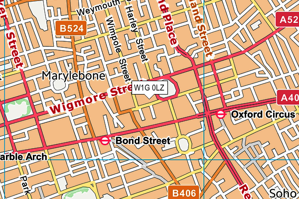 W1G 0LZ map - OS VectorMap District (Ordnance Survey)