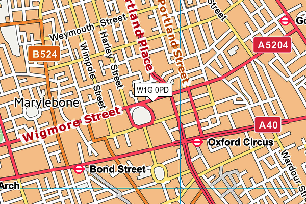 W1G 0PD map - OS VectorMap District (Ordnance Survey)