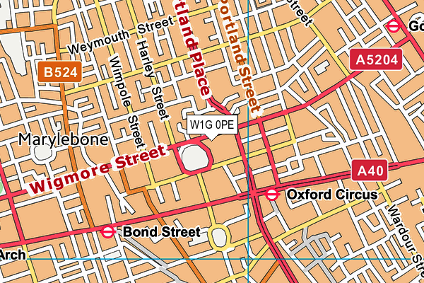 W1G 0PE map - OS VectorMap District (Ordnance Survey)