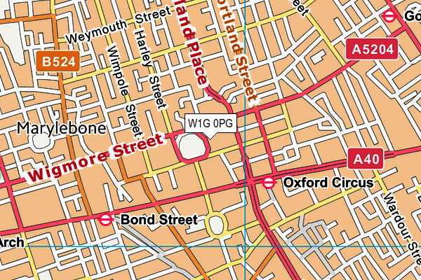 W1G 0PG map - OS VectorMap District (Ordnance Survey)