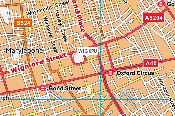 W1G 0PU map - OS VectorMap District (Ordnance Survey)