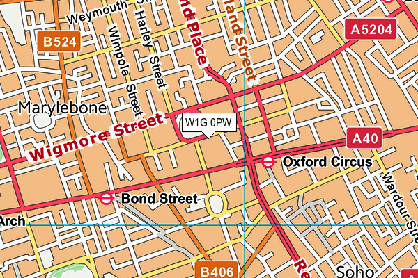W1G 0PW map - OS VectorMap District (Ordnance Survey)