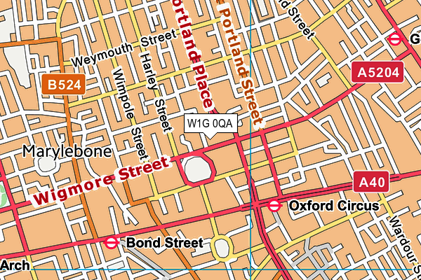 W1G 0QA map - OS VectorMap District (Ordnance Survey)