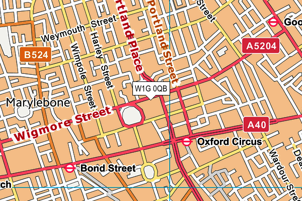 W1G 0QB map - OS VectorMap District (Ordnance Survey)