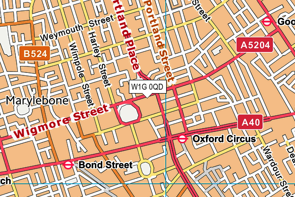 W1G 0QD map - OS VectorMap District (Ordnance Survey)