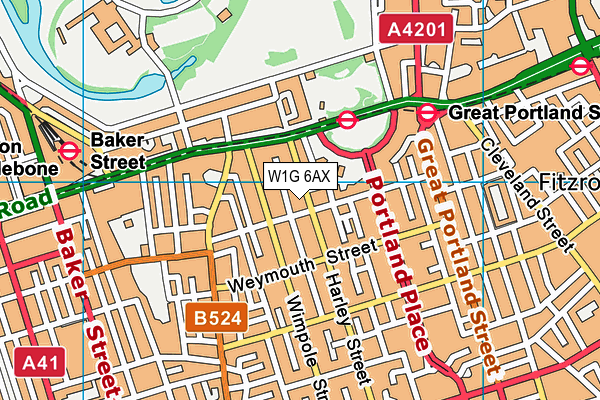 W1G 6AX map - OS VectorMap District (Ordnance Survey)