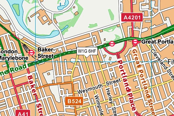 W1G 6HF map - OS VectorMap District (Ordnance Survey)