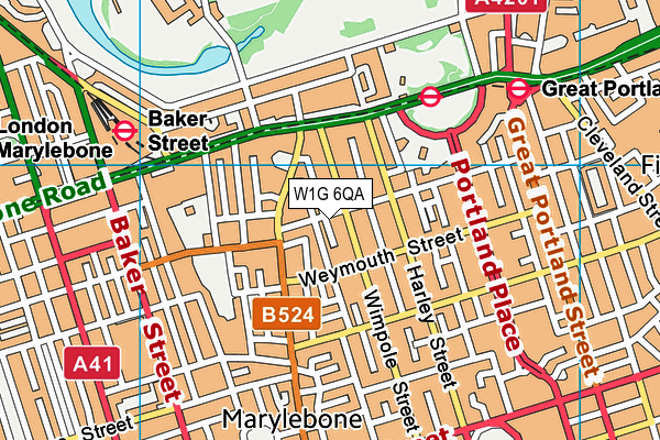 W1G 6QA map - OS VectorMap District (Ordnance Survey)