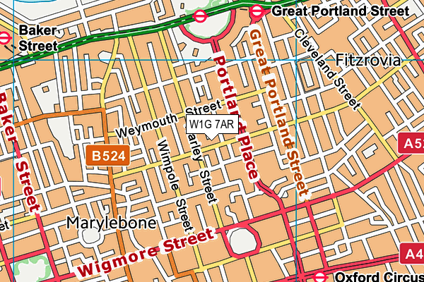 W1G 7AR map - OS VectorMap District (Ordnance Survey)