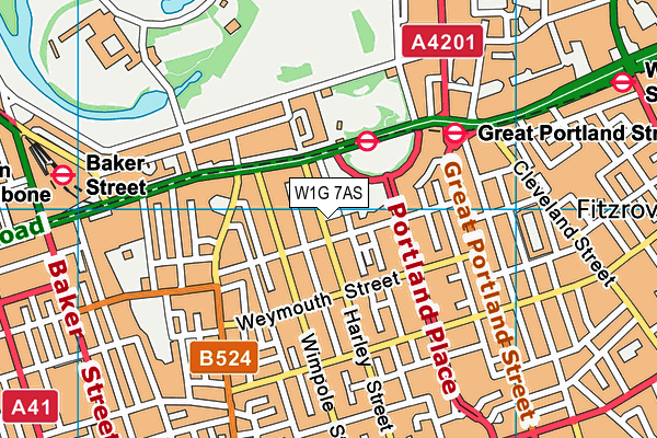 W1G 7AS map - OS VectorMap District (Ordnance Survey)