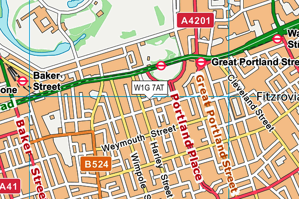 W1G 7AT map - OS VectorMap District (Ordnance Survey)