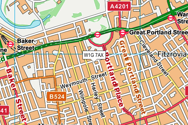 W1G 7AX map - OS VectorMap District (Ordnance Survey)