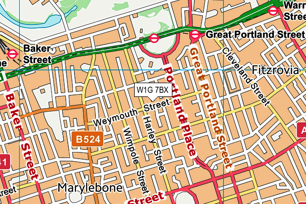 W1G 7BX map - OS VectorMap District (Ordnance Survey)