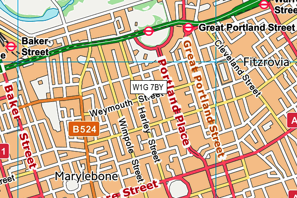 W1G 7BY map - OS VectorMap District (Ordnance Survey)