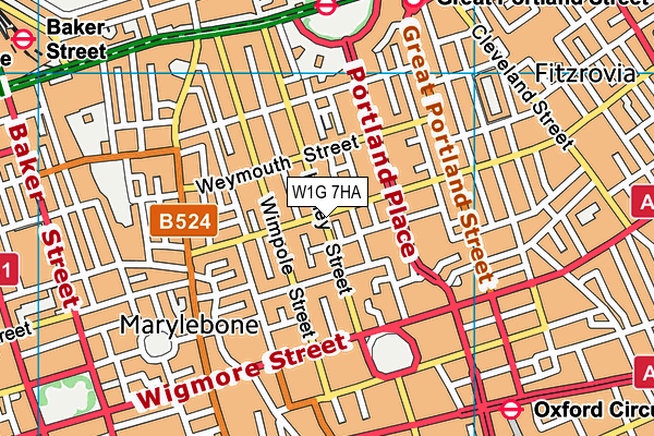 W1G 7HA map - OS VectorMap District (Ordnance Survey)