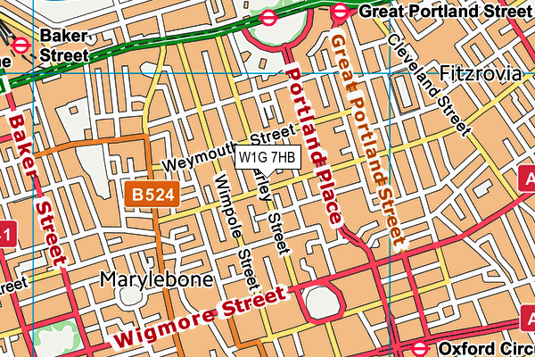 W1G 7HB map - OS VectorMap District (Ordnance Survey)
