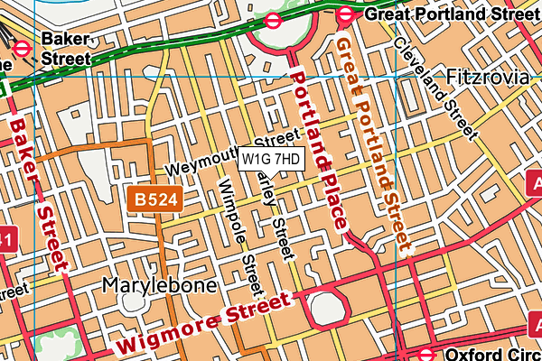 W1G 7HD map - OS VectorMap District (Ordnance Survey)