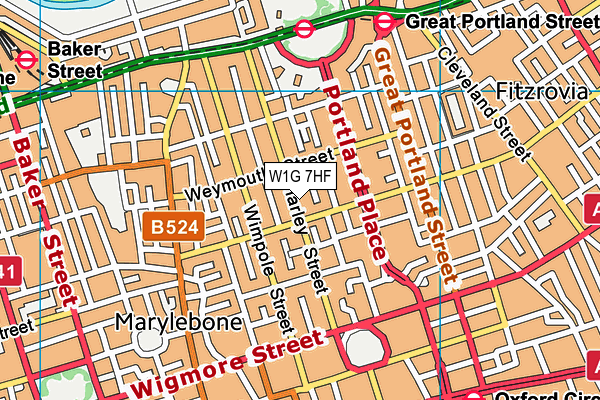 W1G 7HF map - OS VectorMap District (Ordnance Survey)