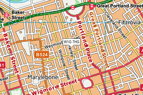 W1G 7HG map - OS VectorMap District (Ordnance Survey)