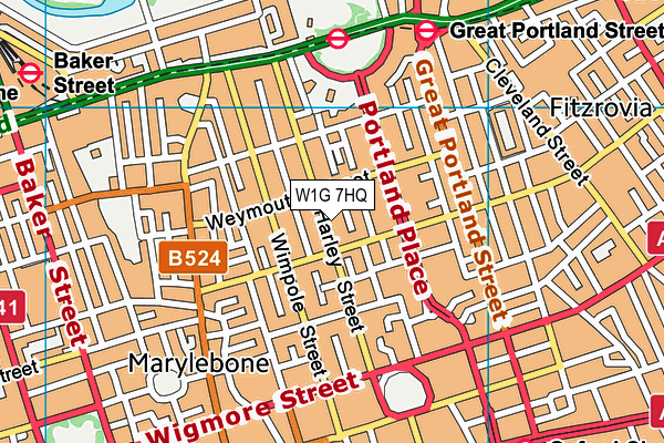 W1G 7HQ map - OS VectorMap District (Ordnance Survey)