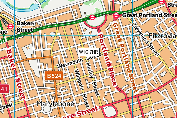 W1G 7HR map - OS VectorMap District (Ordnance Survey)