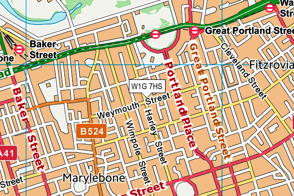 W1G 7HS map - OS VectorMap District (Ordnance Survey)