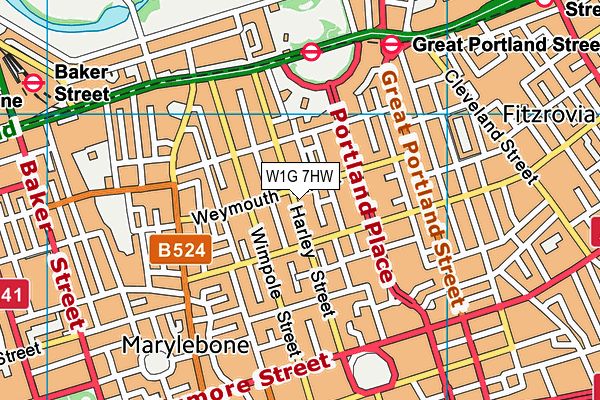 W1G 7HW map - OS VectorMap District (Ordnance Survey)