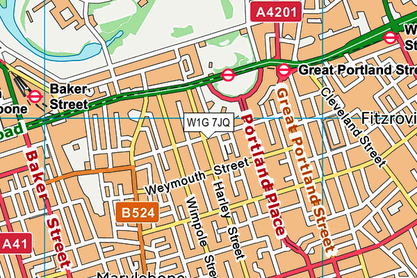 W1G 7JQ map - OS VectorMap District (Ordnance Survey)