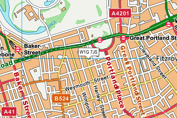 W1G 7JS map - OS VectorMap District (Ordnance Survey)