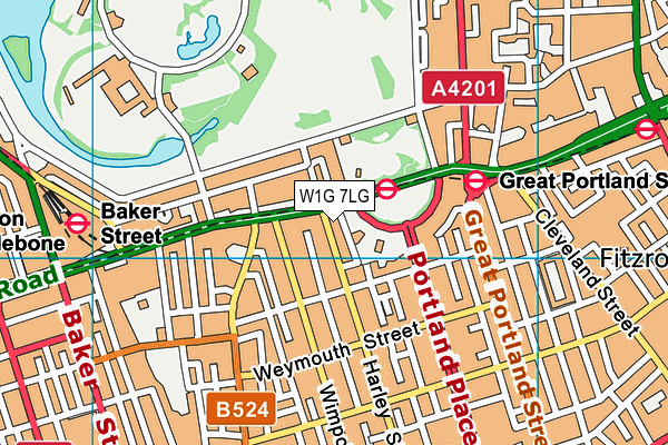 W1G 7LG map - OS VectorMap District (Ordnance Survey)