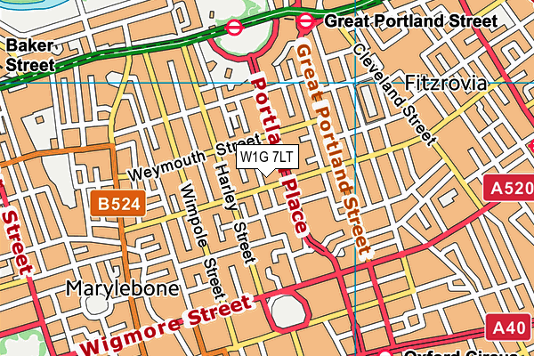 W1G 7LT map - OS VectorMap District (Ordnance Survey)