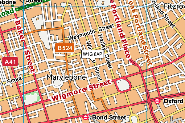 W1G 8AP map - OS VectorMap District (Ordnance Survey)