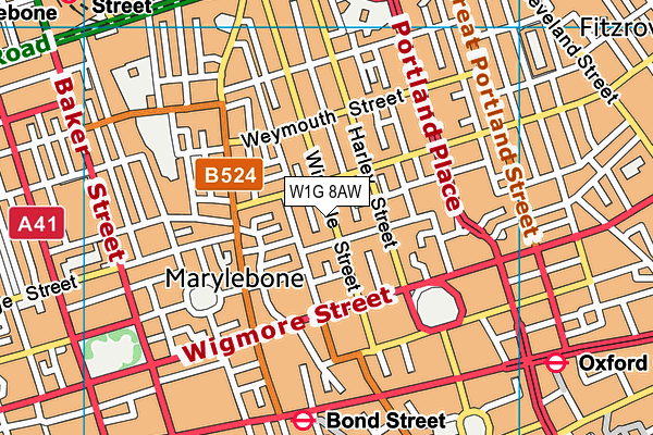 W1G 8AW map - OS VectorMap District (Ordnance Survey)