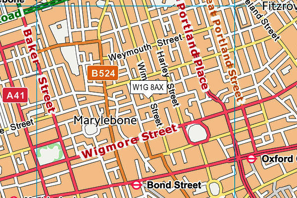 W1G 8AX map - OS VectorMap District (Ordnance Survey)