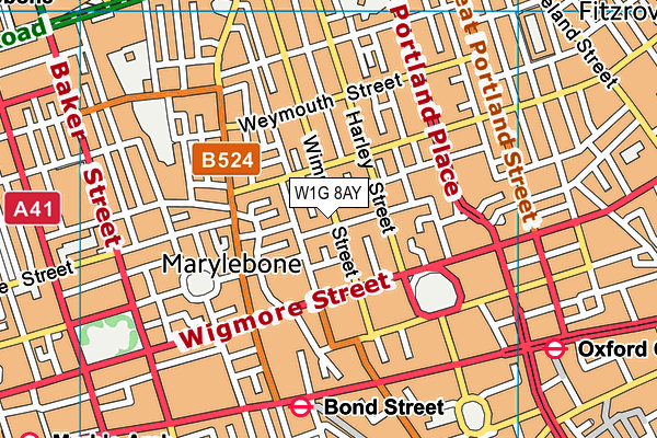 W1G 8AY map - OS VectorMap District (Ordnance Survey)