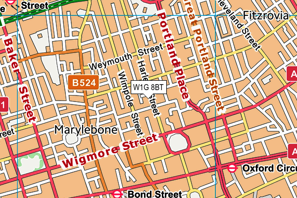 W1G 8BT map - OS VectorMap District (Ordnance Survey)