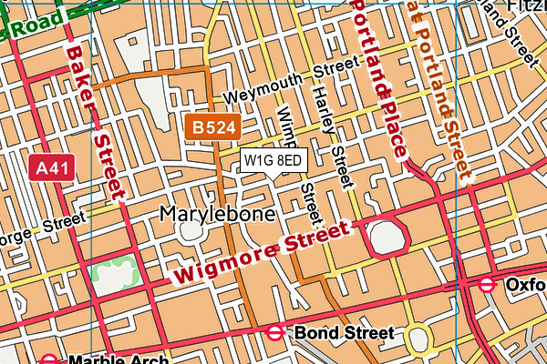 W1G 8ED map - OS VectorMap District (Ordnance Survey)