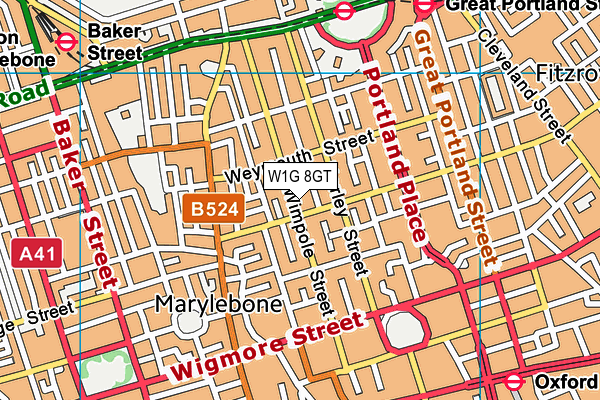 W1G 8GT map - OS VectorMap District (Ordnance Survey)