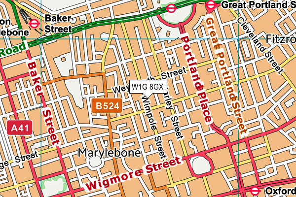 W1G 8GX map - OS VectorMap District (Ordnance Survey)