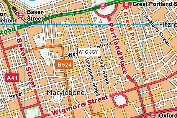 W1G 8GY map - OS VectorMap District (Ordnance Survey)