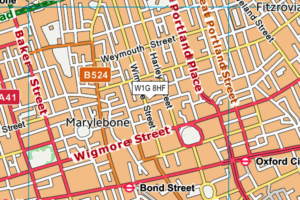 W1G 8HF map - OS VectorMap District (Ordnance Survey)