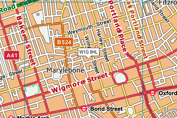 W1G 8HL map - OS VectorMap District (Ordnance Survey)