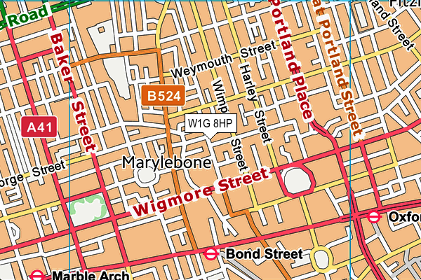 W1G 8HP map - OS VectorMap District (Ordnance Survey)