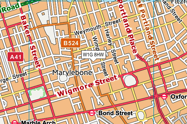 W1G 8HW map - OS VectorMap District (Ordnance Survey)