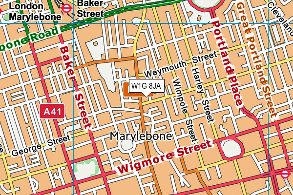 W1G 8JA map - OS VectorMap District (Ordnance Survey)