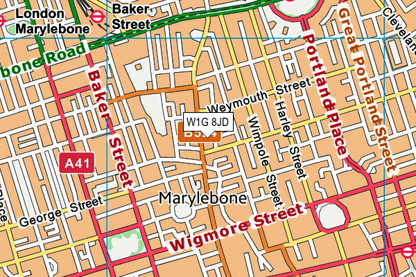 W1G 8JD map - OS VectorMap District (Ordnance Survey)