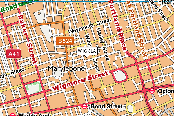 W1G 8LA map - OS VectorMap District (Ordnance Survey)